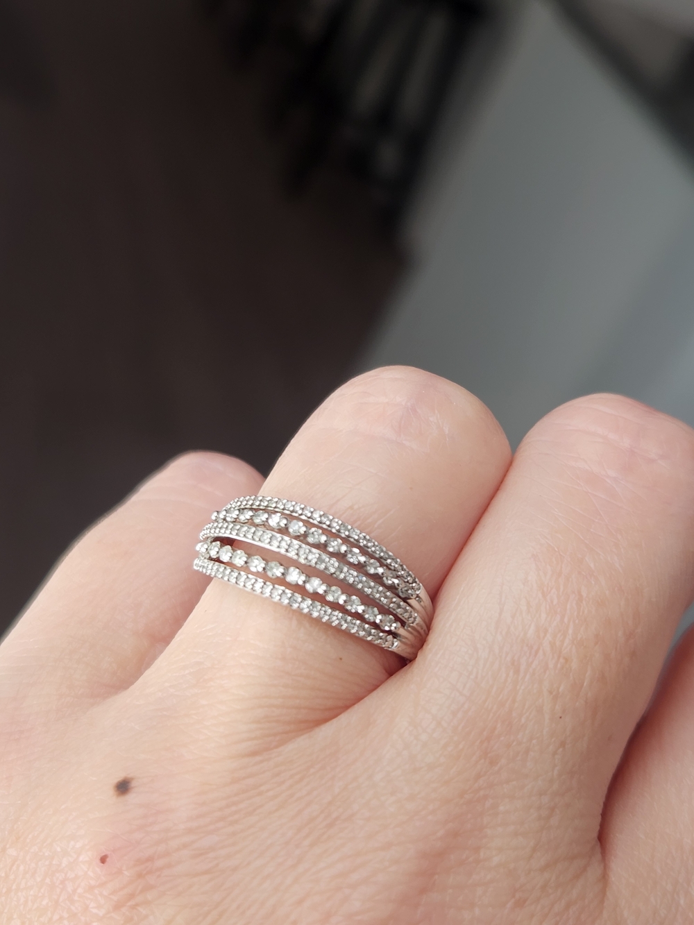 Sterling Silver Multi-Row Crystal Band Ring - Silver